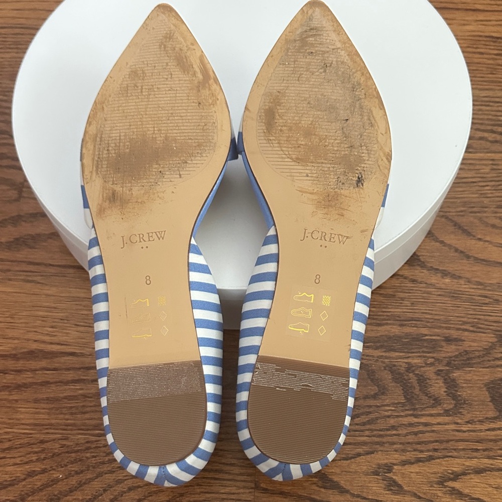 J. Crew White Blue Stripes Zoe D'Orsey Pointed Toe Nautical Cutout Flats Size 8 - Picture 7 of 9